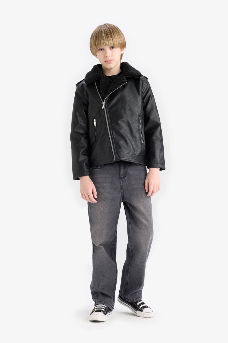 ديفاكتو جاكيت جلد صناعي اولادي وتر بروف ببطانة فروية - Image 4